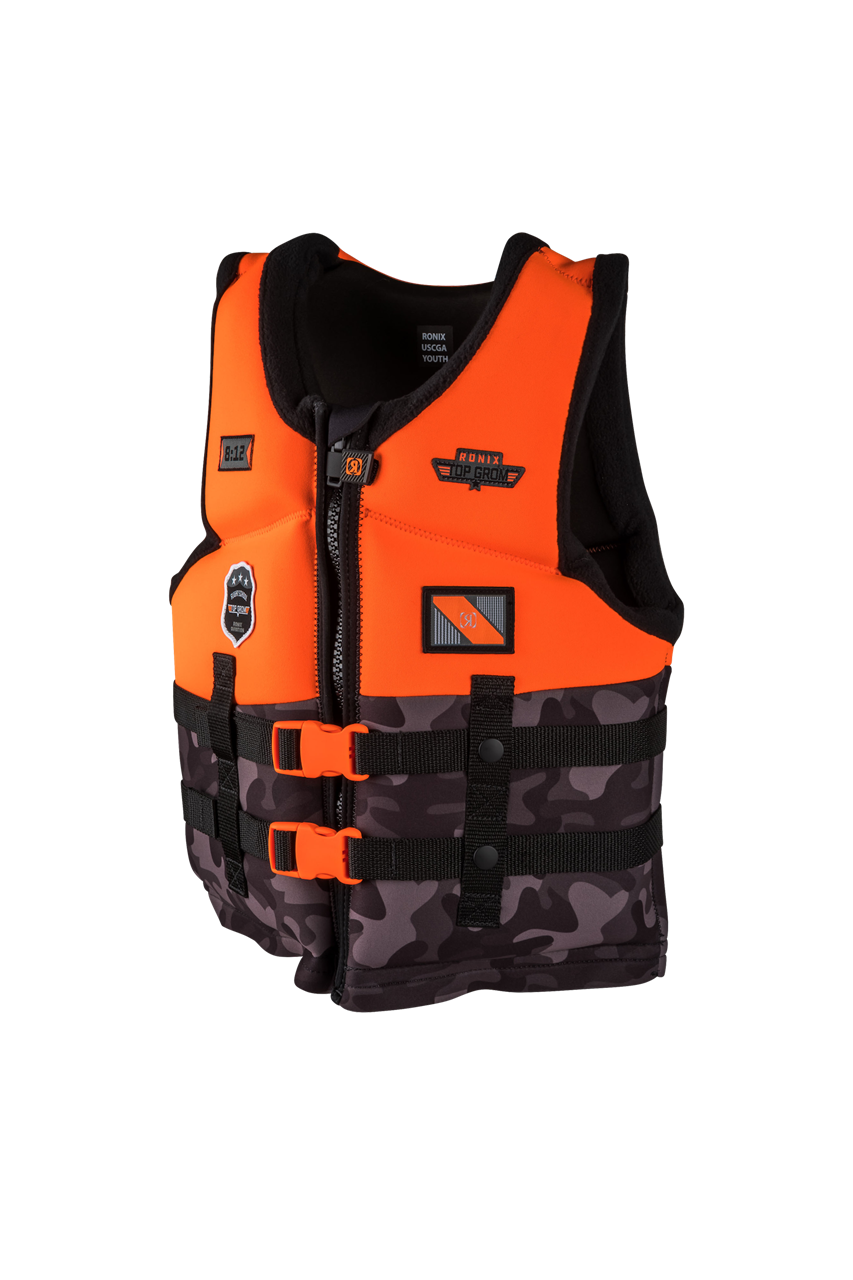 Top Grom - Boy's CGA Life Vest - Orange / Black Camo - Yth (50-90lbs)